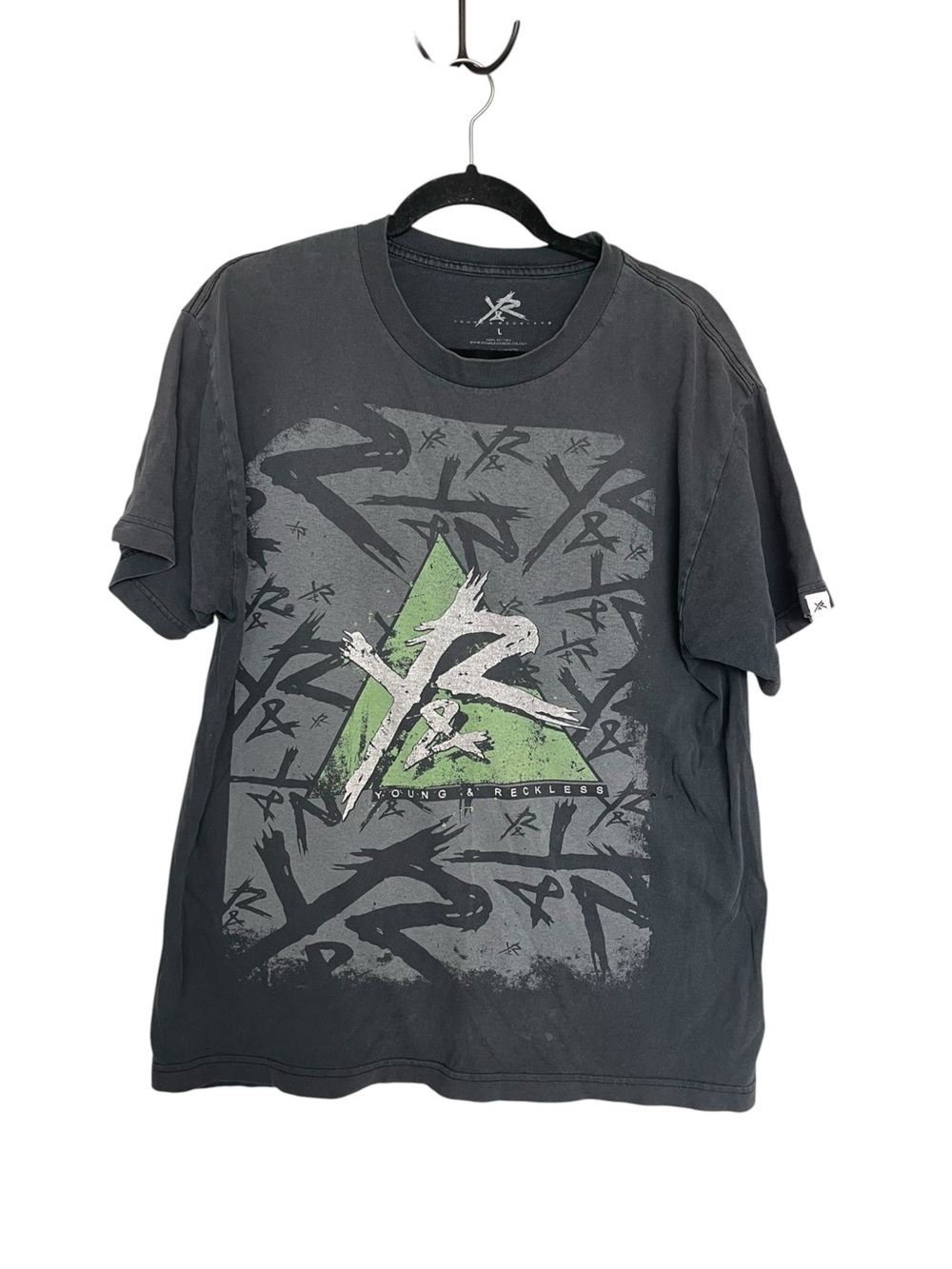 Young & Reckless Black Tee with Green Triangle Graphic